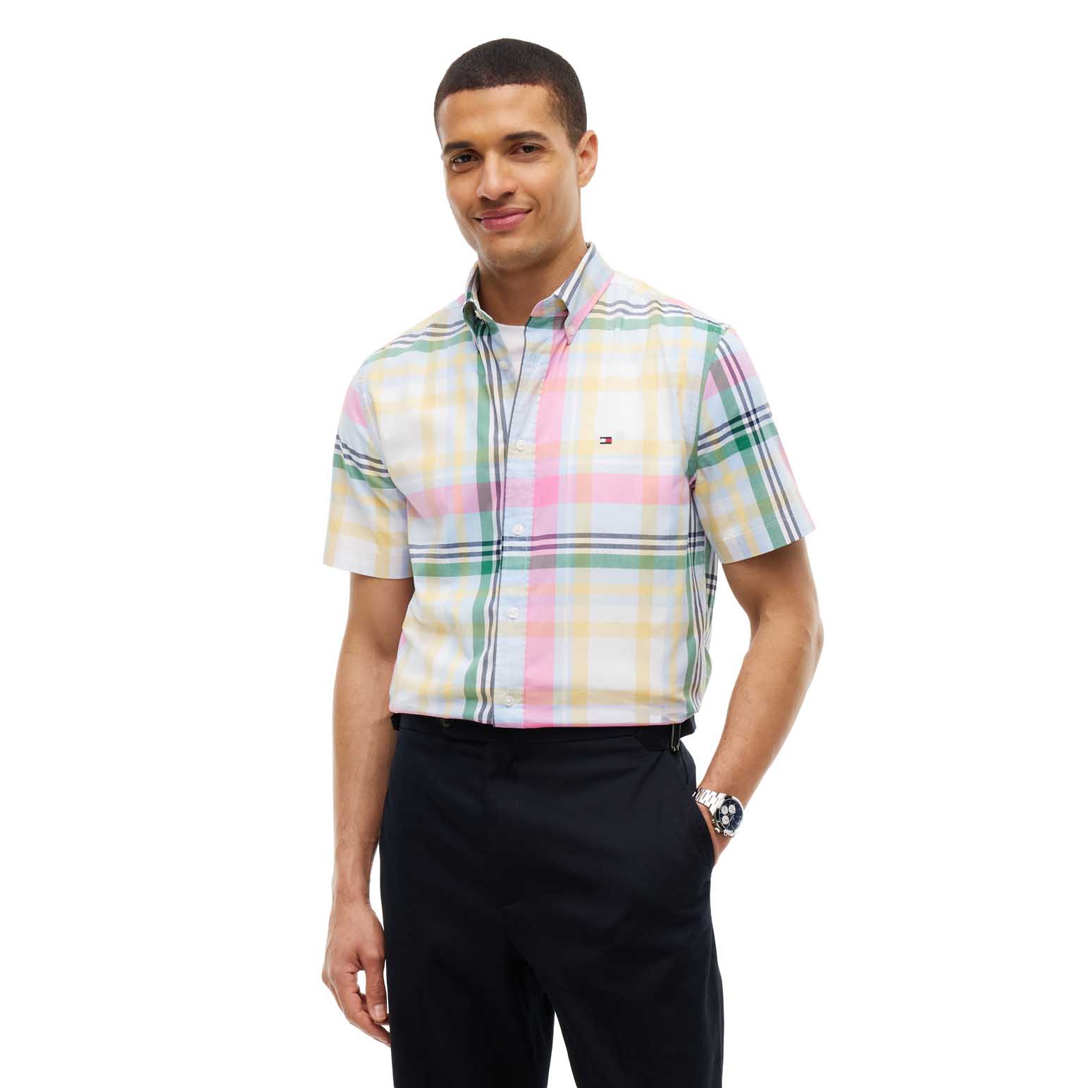 Tommy Hilfiger Regular Fit Plaid Poplin Short Sleeve Shirt